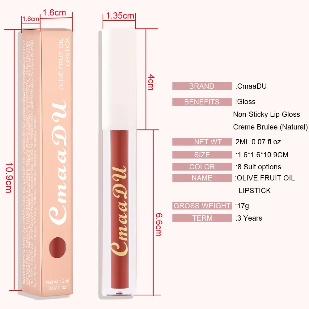 CmaaDu 8Color Lip Gloss Matte Creamy Cup Lipstick Satin Finish Makeup Liquid Lipgloss Lipstick Long Lasting Glossy Lip Cosmetic