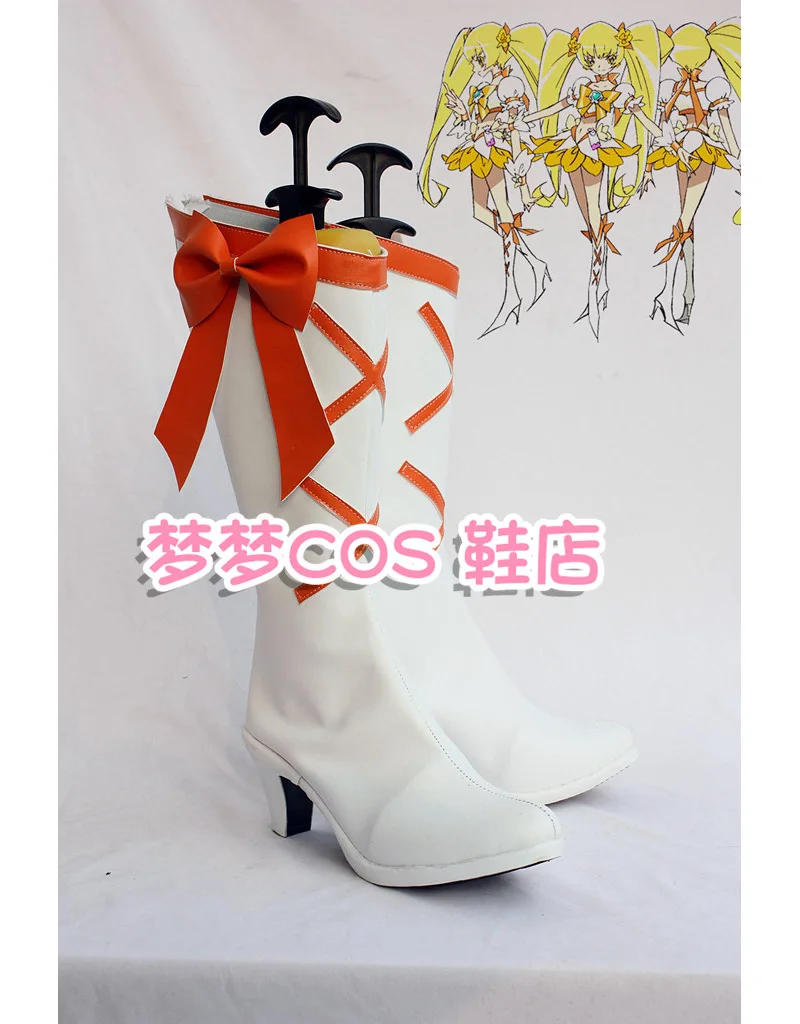 Anime HeartCatch Precure!Myoudouin Itsuki Cosplay Shoes White Long PU Leather Flat Sole Boots For Halloween Carnival