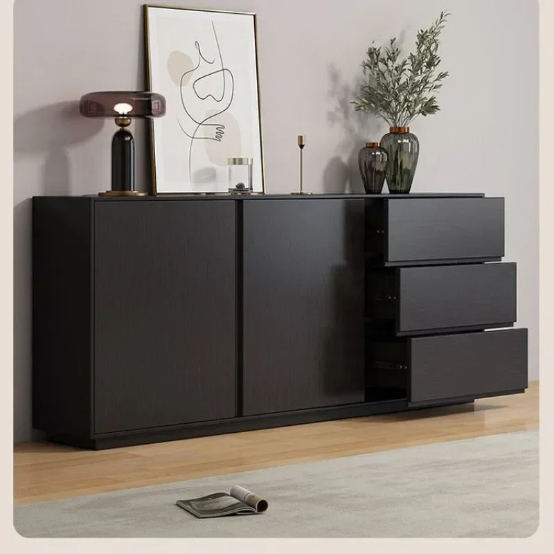 Minimalist side Modern simple solid wood wine cabinet Against the wall Tea cabinet Black locker Customer bedroom