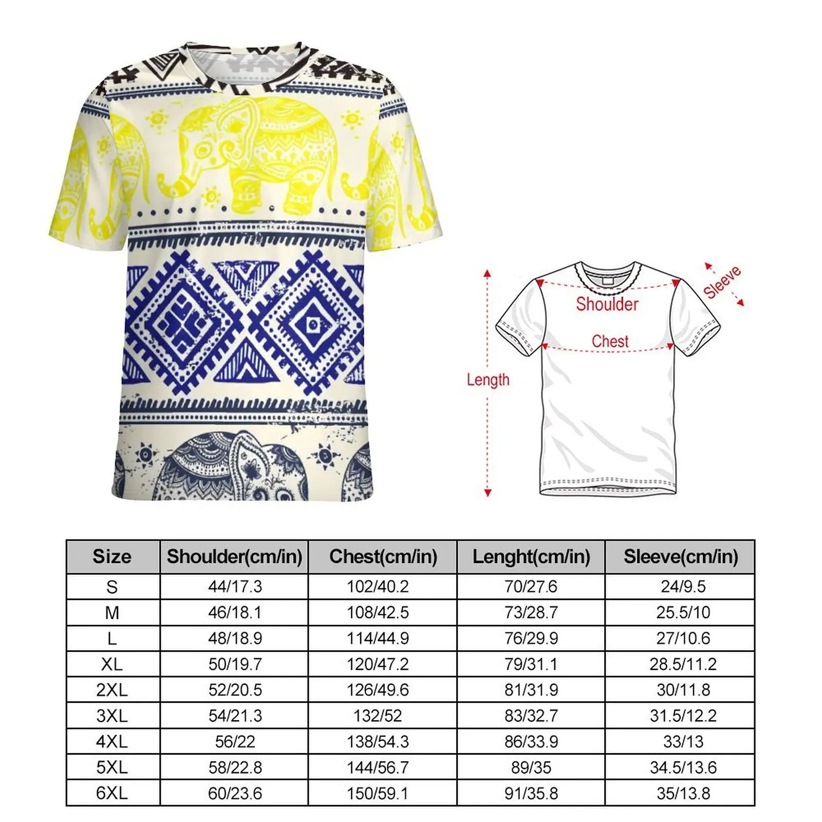 Vintage Elephant 80S T Shirt Tribal African Draw Hippie T-Shirts Short-Sleeved Graphic Tops Cheap Summer Basic Oversized Tees