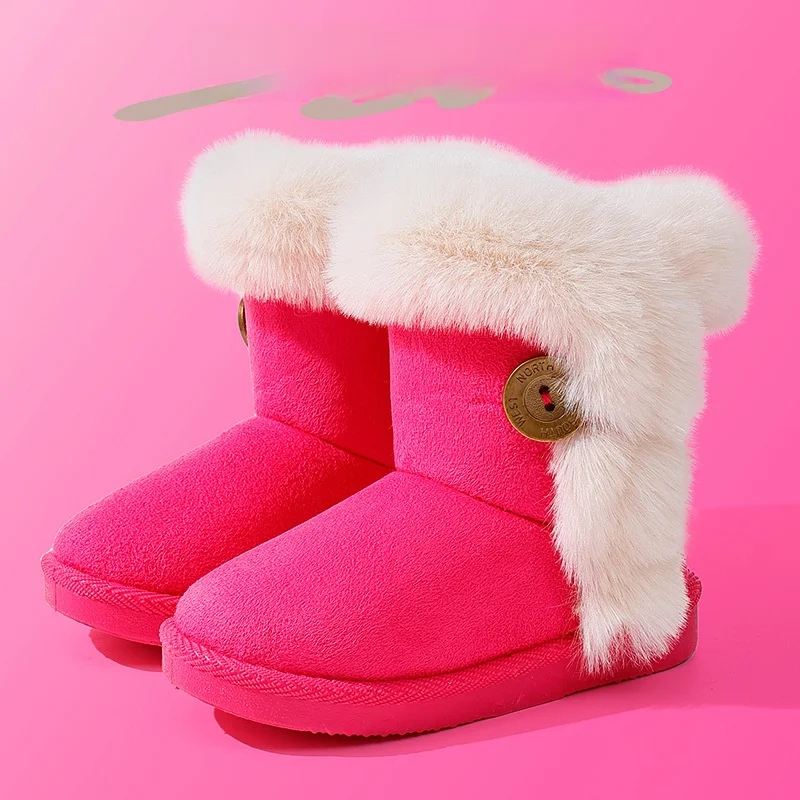 

Kids' Slippers Snow Boots Solid color Winter Shoes For Girls Warm Anti-slip Soft Bottom Pink Brown Shoes Size 21-35