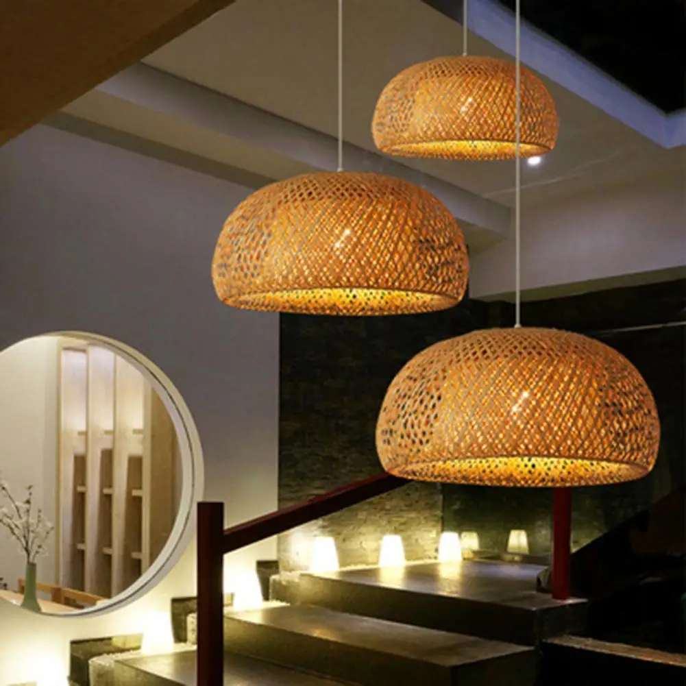 E27 Vintage Bamboo Pendant Lights Shade Retro Hanging Lamp Lampshade Kitchen Dining Bedroom Lampshade Home Decoration Lamp Shade