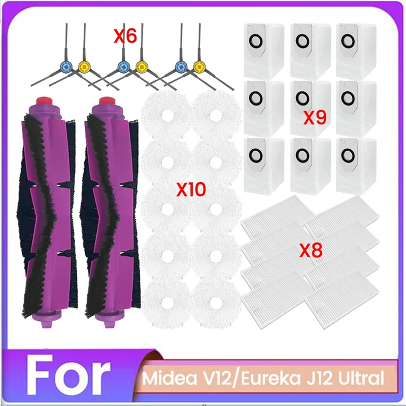 

AT63-35PCS Vacuum Brush Dust Bag Filter And Mop Cloth Set For Midea V12 Eureka J12 Ultra Vacuum Cleaner Replacement Parts