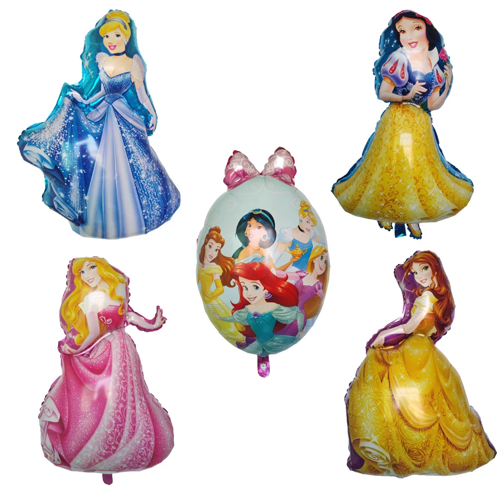 

5Pcs Large Disney Princess Balloon Snow White Cinderella Elsa Aladdin Air Globos Girl Birthday Party Decorations Kids Toys Gift