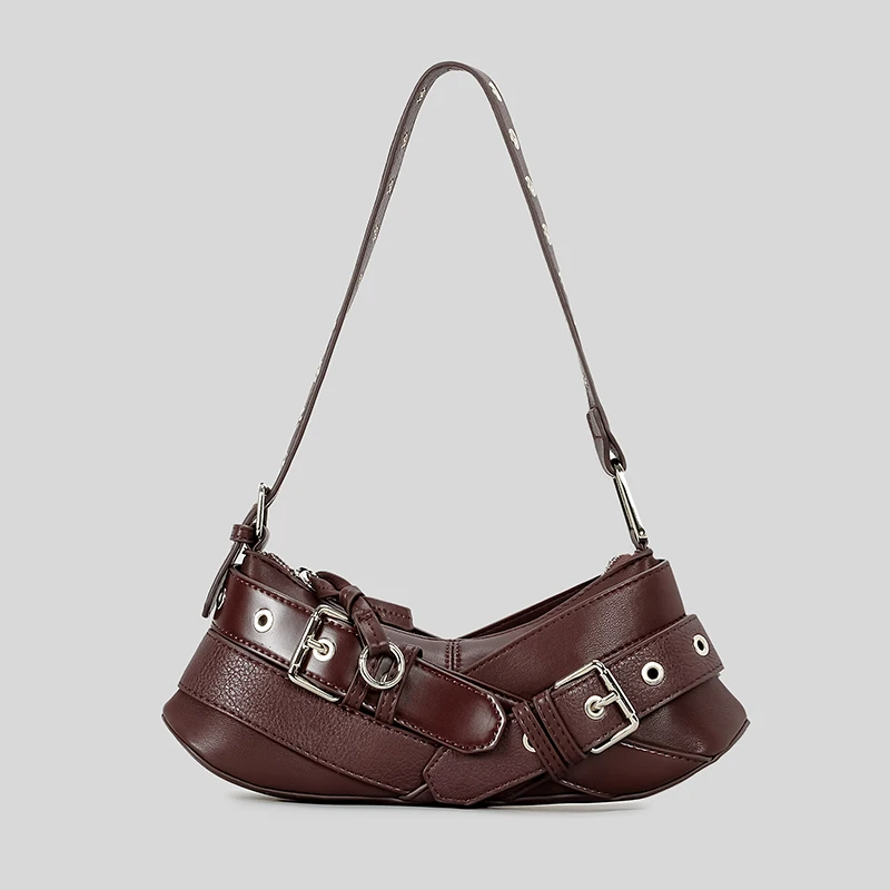 Bolsos de hombro Vintage para mujer, bolso de diseñador para axila, bolso Punk para motocicleta, bolso de lujo de cuero Pu, Bolso pequeño para mujer