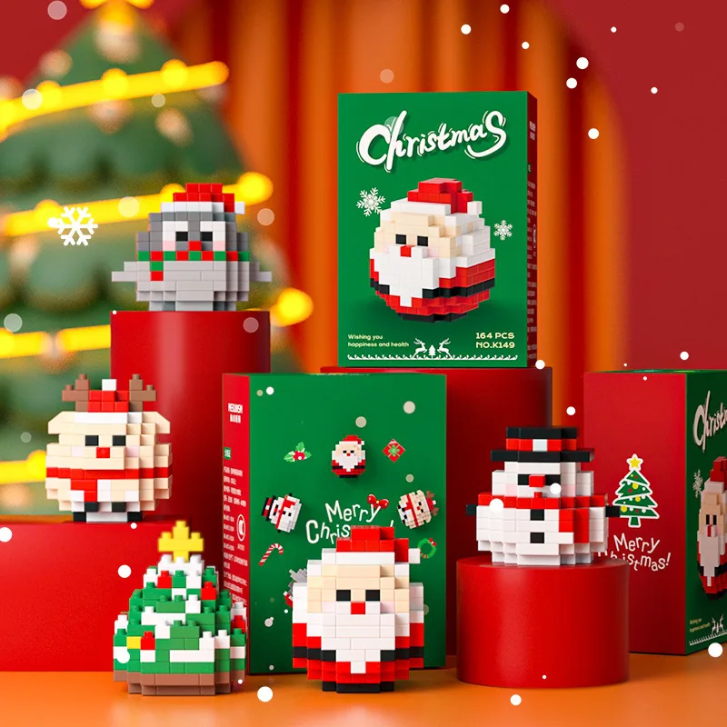 Christmas Decorations 2024 Mini Blocks  Kits Christmas Tree Snowman Model Micro Bricks Toy For Kids Gift