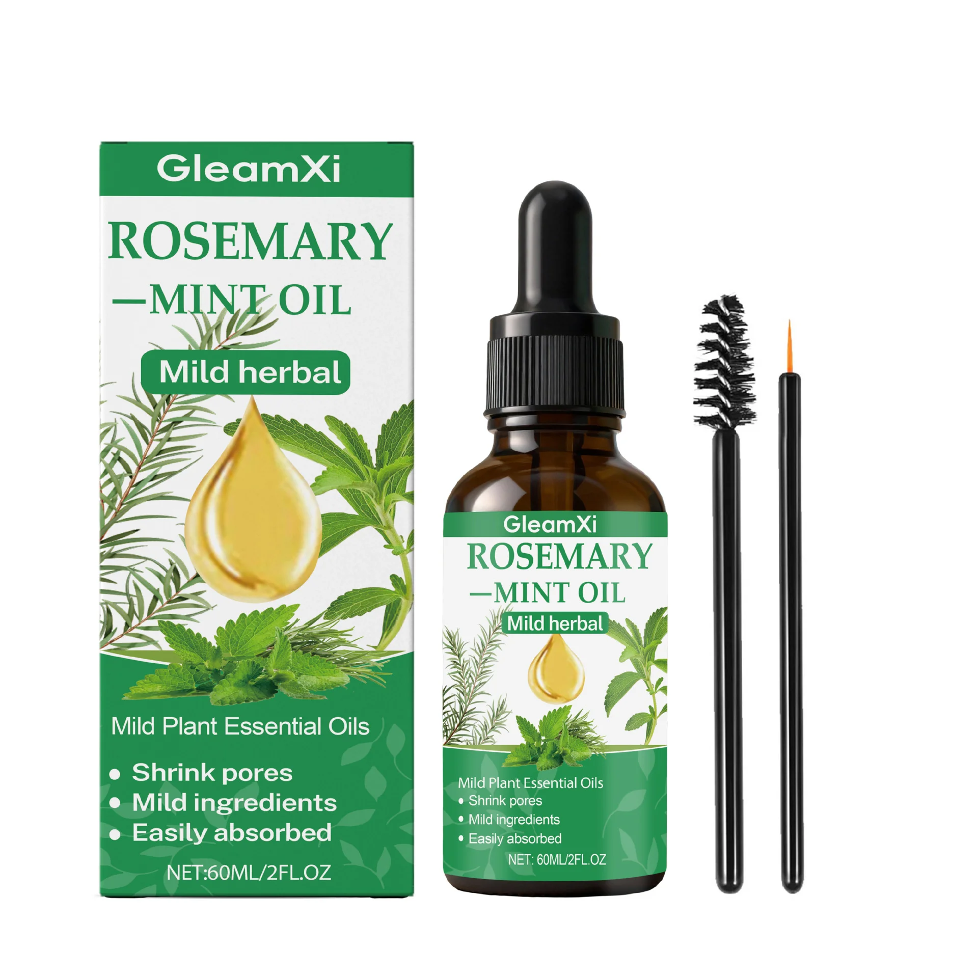 Rosemary Mint Oil for Hair Thickening Eyebrows Eyelashes Hair Growth Strengthening Anti Hair Loss Nourishing Plant Essential Oil