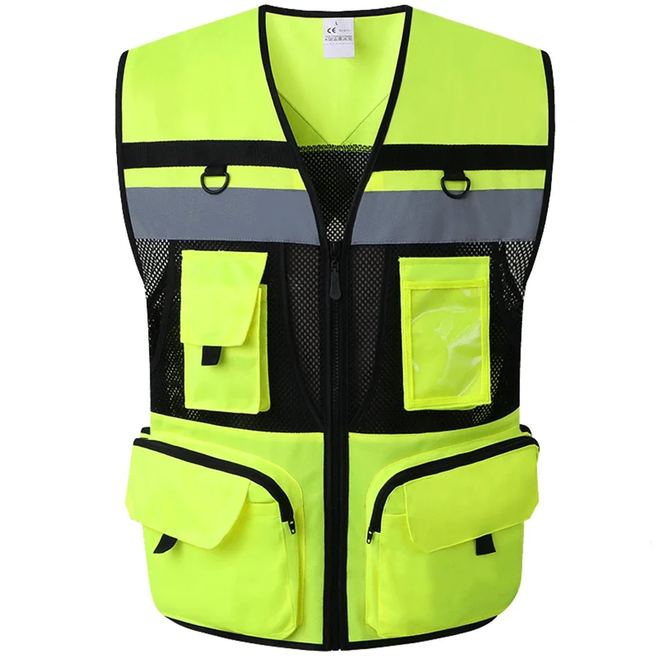 Reflective vest tailcoat with multiple pockets, customized logo, V-shaped reflective vests, wholesale and retail reflective vest