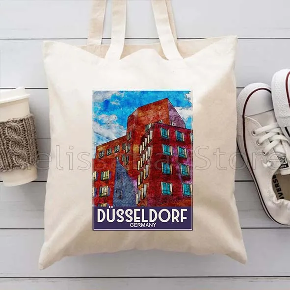 باريس دوسلدورف هامبورغ هونولولو كيو كيوتو حقيبة كتف قماش Harajuku موضة عادية حقائب كتف القطن حمل حقيبة المتسوق #2