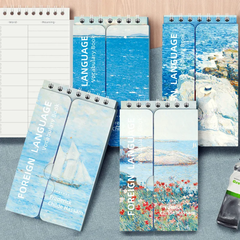 Childe Hassa World Famous Painting Pocket English Word Notebook Learn Foreign Words Memo Notebook Coil Student Portable Notepad