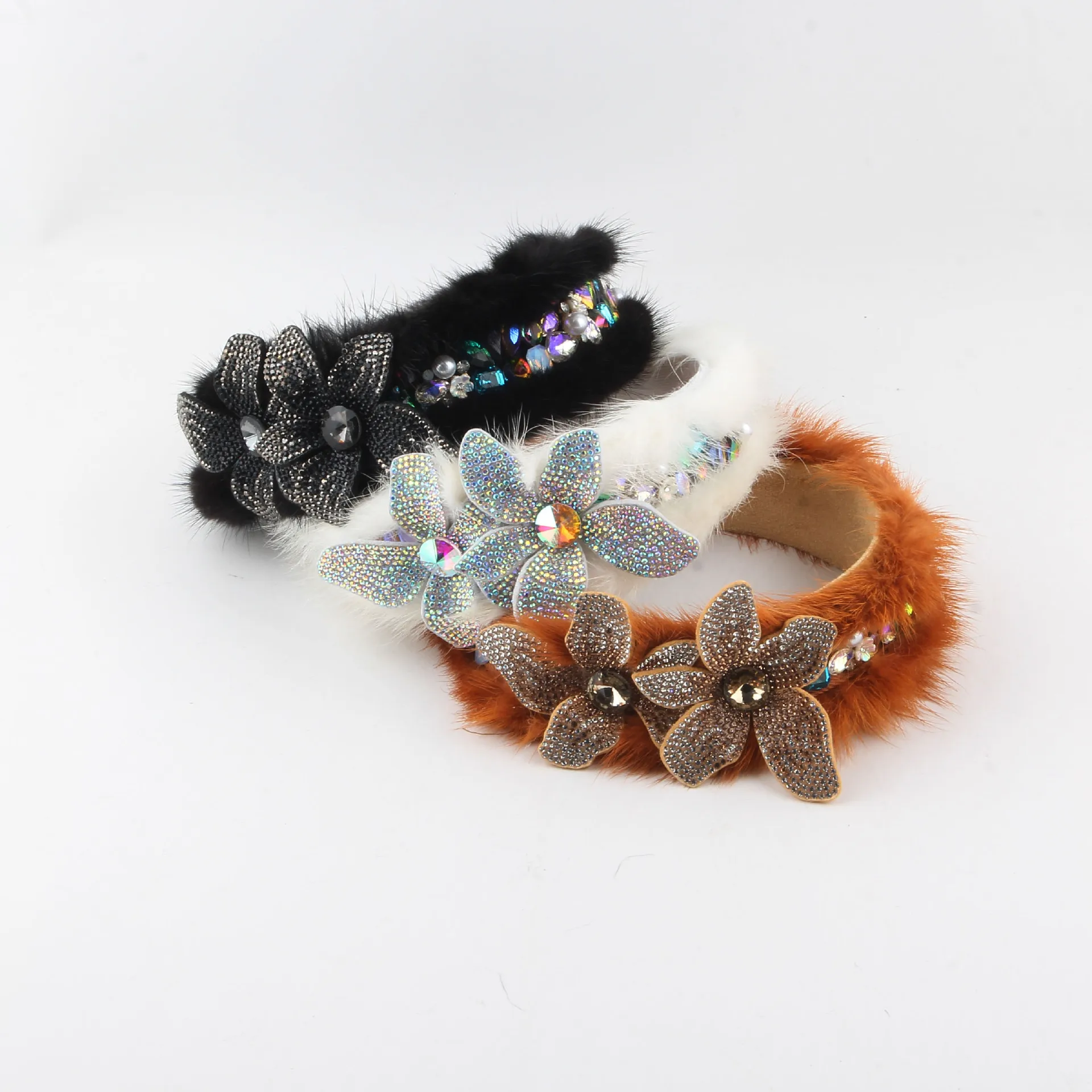 European And American Style Baroque Court-Style Luxurious Sponge Mink Hair Band Ladies Party Fashion Show Hair Accessory 376