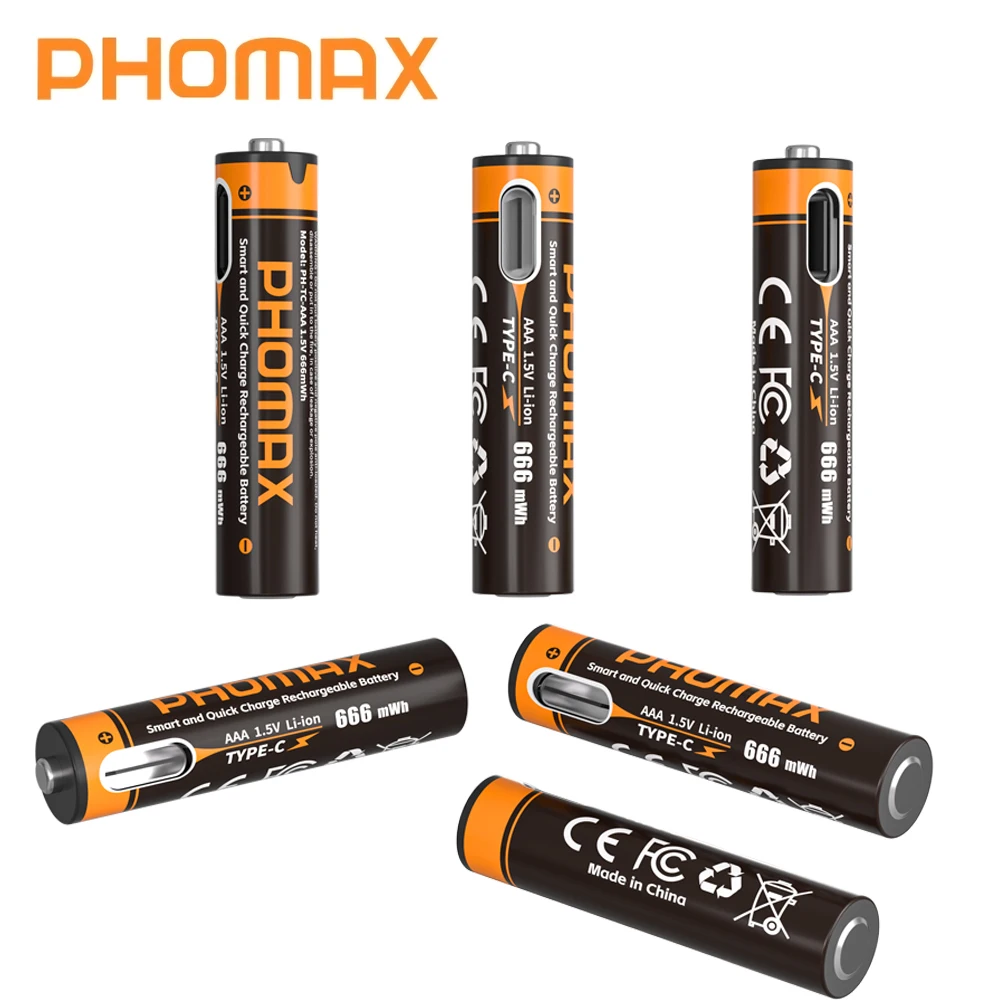 

PHOMAX Fast charging 1.5VAAA lithium ion battery with 666mWh Capacity and USB Rechargeable Lithium USB Battery For Toy Keyboard