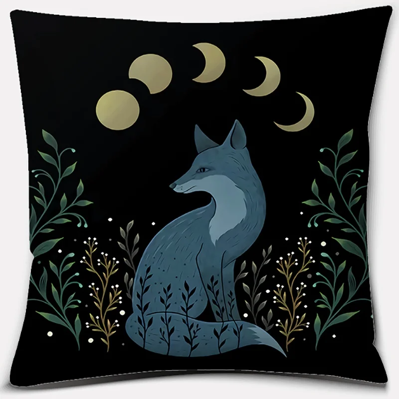 Funda de almohada decorativa con diseño de Luna Animal, decoración cuadrada para el hogar y la Oficina, funda de almohada