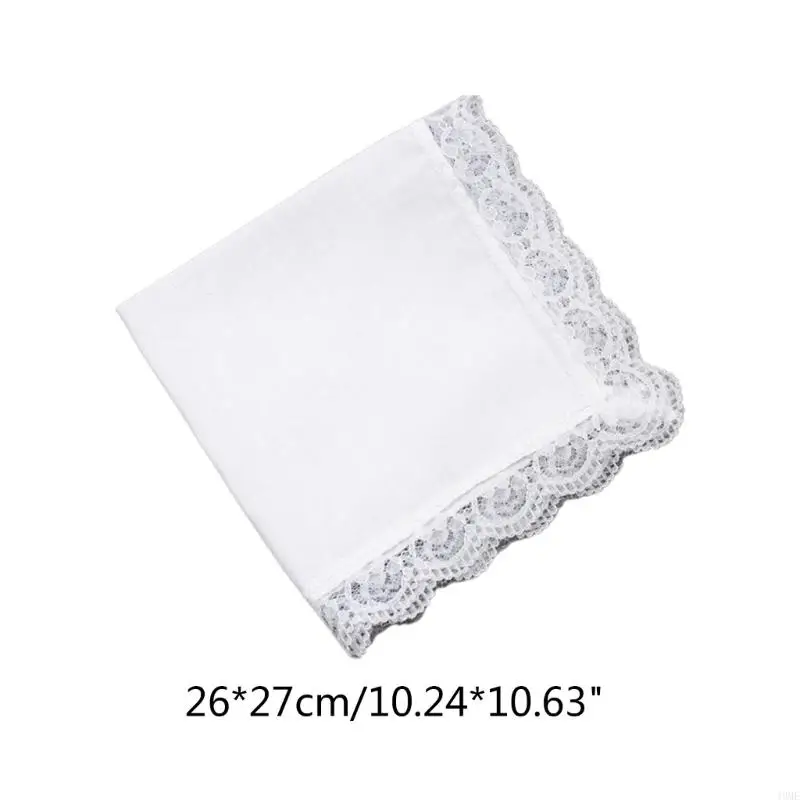 49ME 26x27cm Men Women Cotton Handkerchiefs Solid White Hankies Pocket Lace Trim Towel Diy Painting Handkerchiefs for Woman
