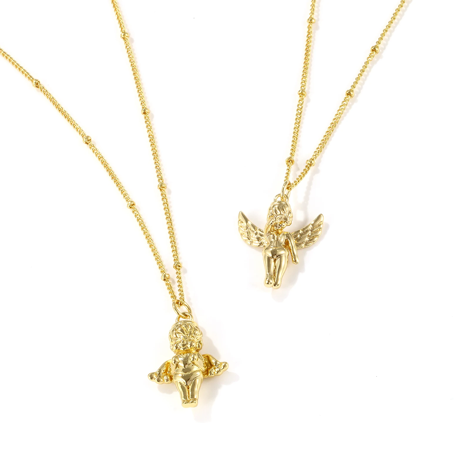 1pc Angel 3D Pendant Charm Necklace Stylish 18K Gold Plated Brass Curb Link Chain Retro Charms Necklace For Women 45cm+ 5cm Long view 6