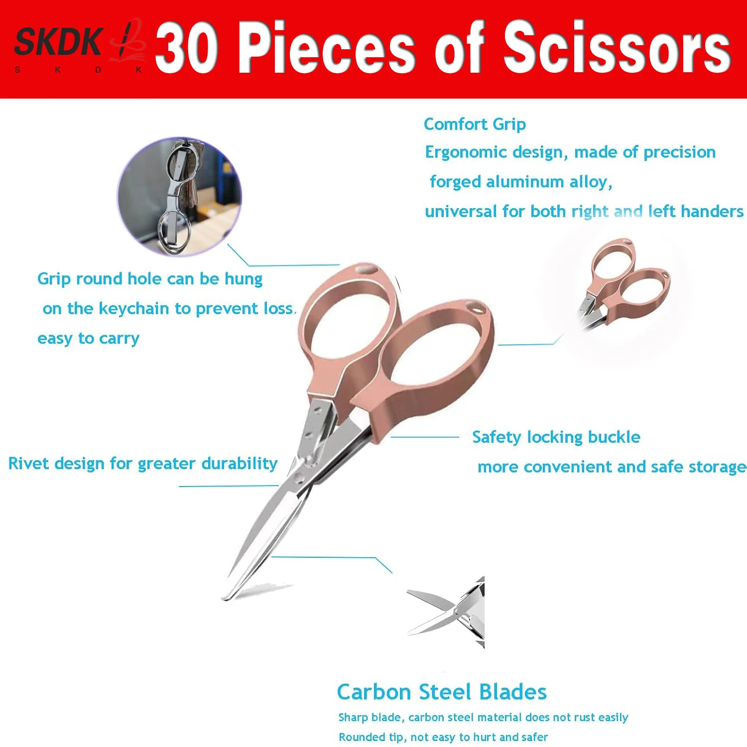 30Pcs Stainless Steel Folding Pocket Scissors for Fishing Line & Outdoor Camping Gear