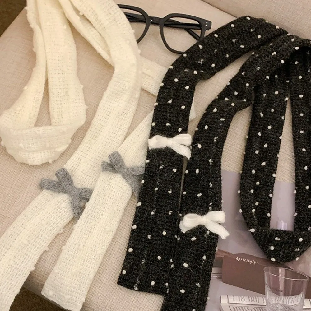 Chal de lana con lazo de lunares que combina con todo, decoración de vestidor Y2K, bufanda tejida, cinta, bufandas largas y estrechas de estilo coreano, chica picante