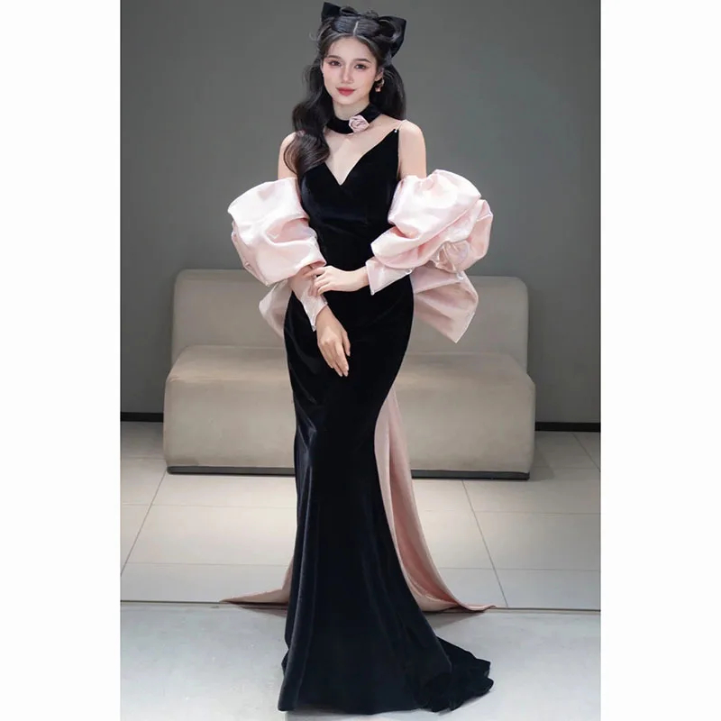 Ele Deep V Ne Sle Engagement Evening Dr Women's Fi Tail Skirt High End Luxury Cross Border Year End Ball Gown