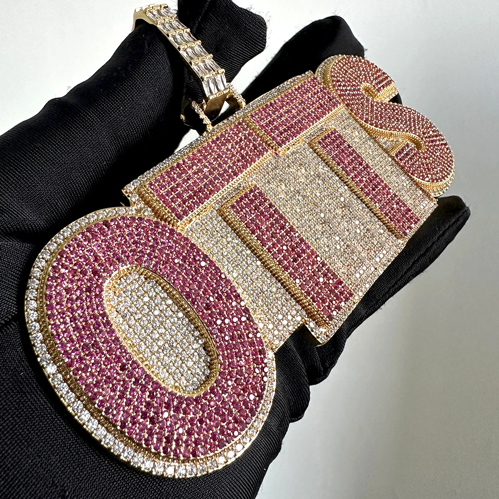 Red Color Customized Letters Name Iced Out Pendant Necklaces For Men Women Bling Zircon Necklace Hip Hop Jewelry Free Shipping