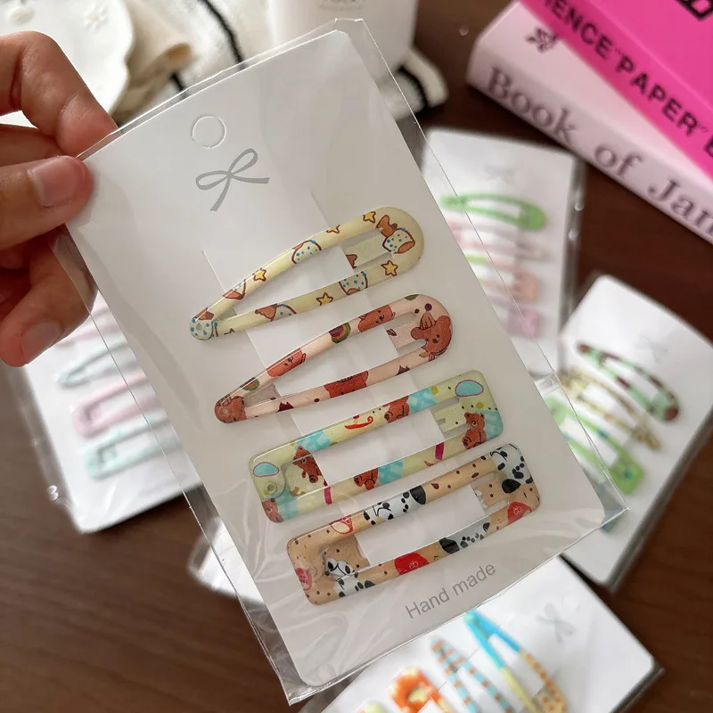 Cute Enamel Printed Side BB Hair Clips for Girls Sweet Versatile Floral Pattern Fringe Barrettes Soft Non Slip No Hurt Daily