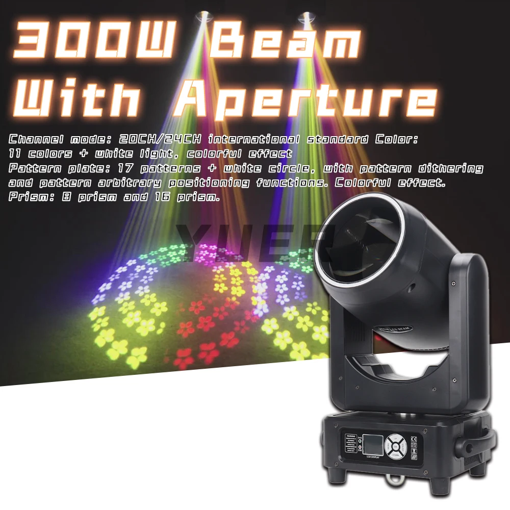 YUER 300W Beam Spot Zoom Moving Head Light With Aperture Rainbow 16 Prisms DJ Disco Party Christmas Home Lighting Stage Effect