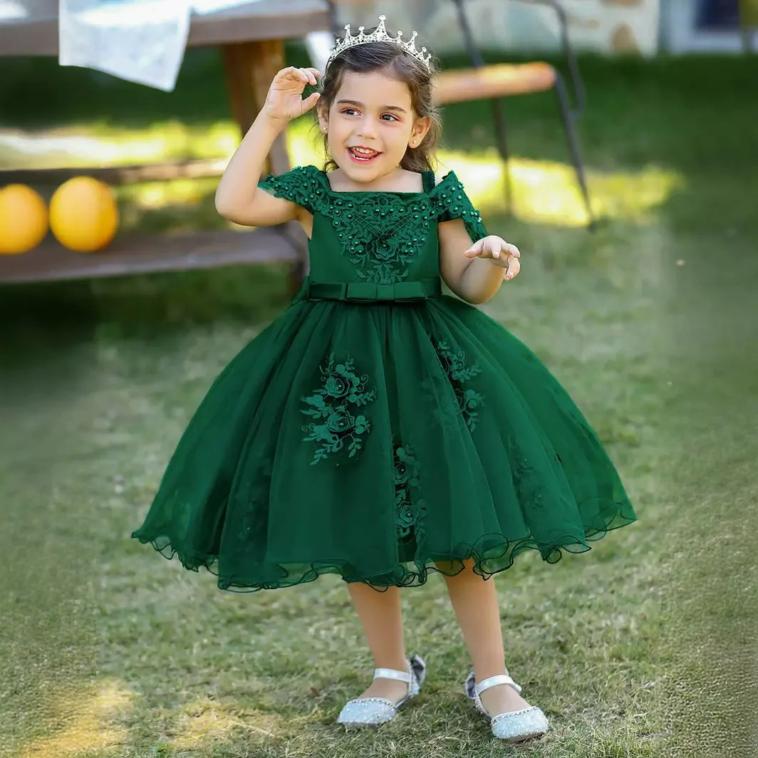 

Christmas Dress For Girls Flower Embroidery Princess Dress Wedding BridesmaidBirthday Party Dress Elegant Festive Dress For Girl