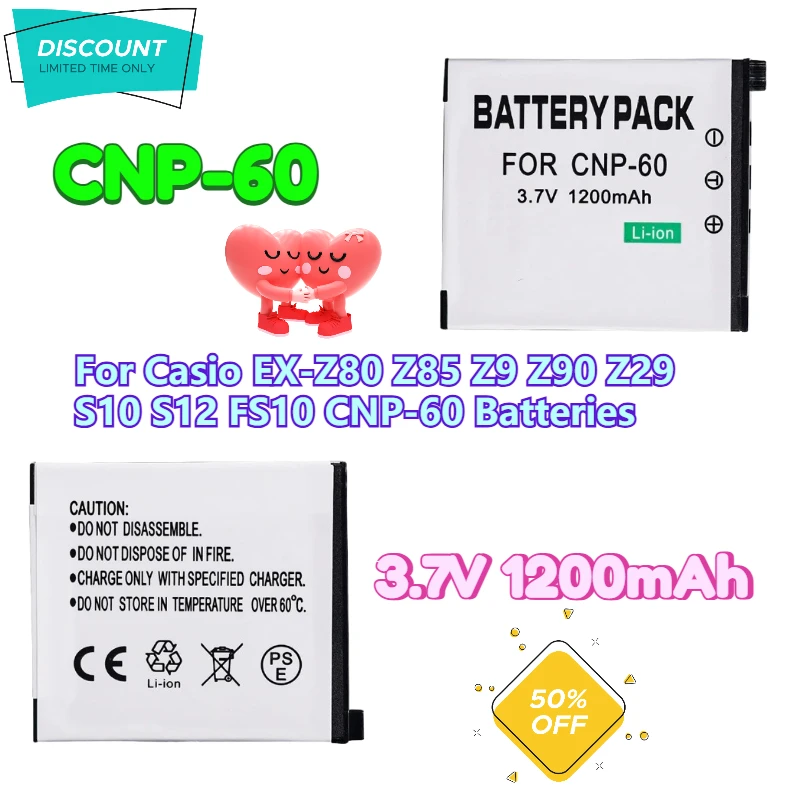 

NEW 3.7V 1200mAh for Casio EX-Z80 Z85 Z9 Z90 Z29 S10 S12 FS10 CNP-60 Batteries