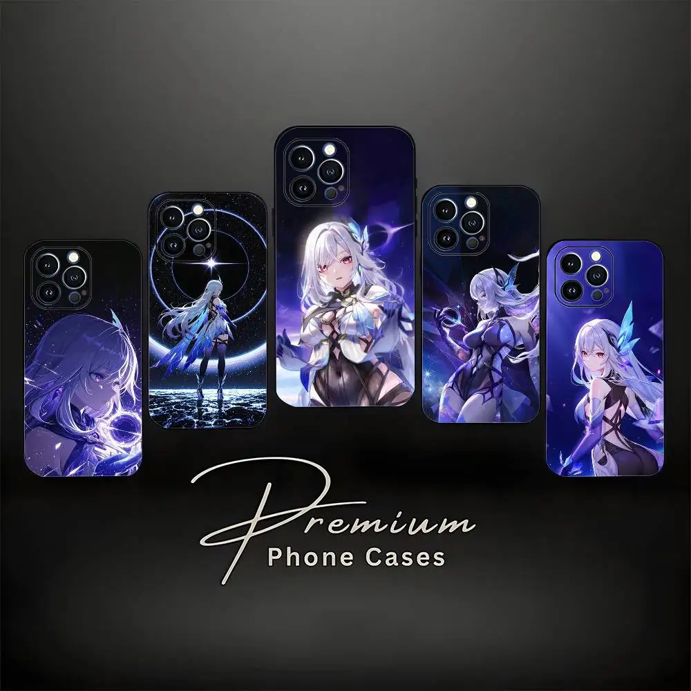 Skirk Genshin Impact Phone Case لهاتف iPhone 17,16,15,14,13,12,11، Pro Max، XS، X، XR، SE، Mini، 8، 7، غطاء أسود من السيليكون الناعم