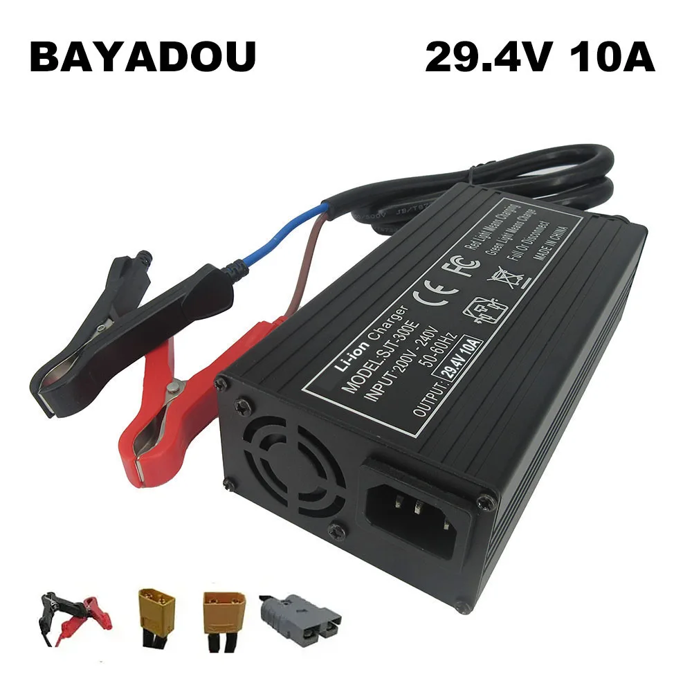 

300W 24V 10A Li-ion Fast Charger 7S 29.4V 24 Volt Lithium Forklift Touring Car Energy Storage Battery Charger Aluminum shell