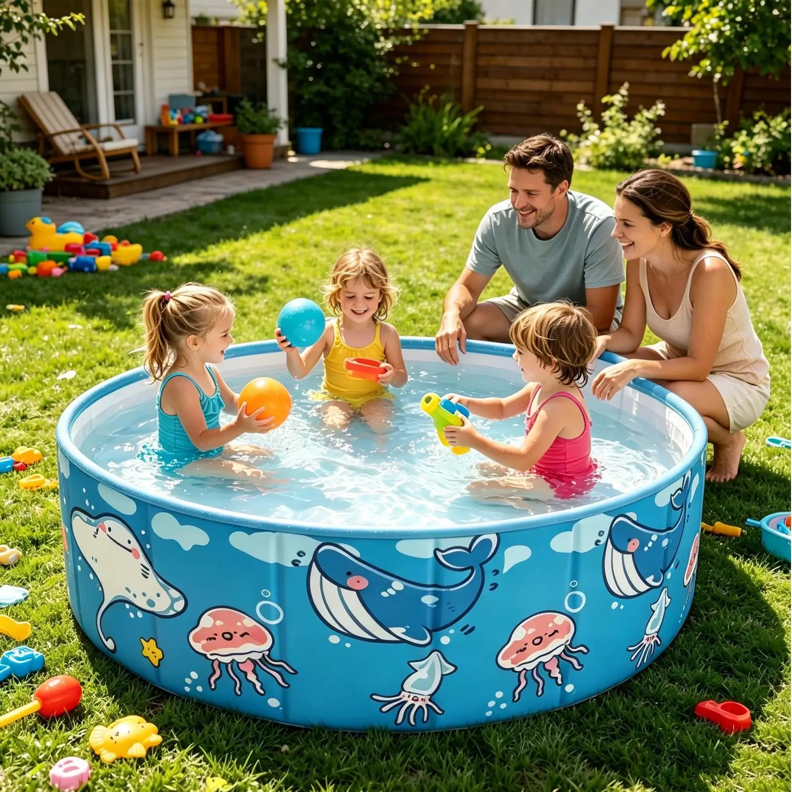 Swimming Pool for Kids 90x45cm Non-Inflatable Folding Large Kiddie Pool Pet Bathtub for Outdoor Ground Backyard Beach Summer