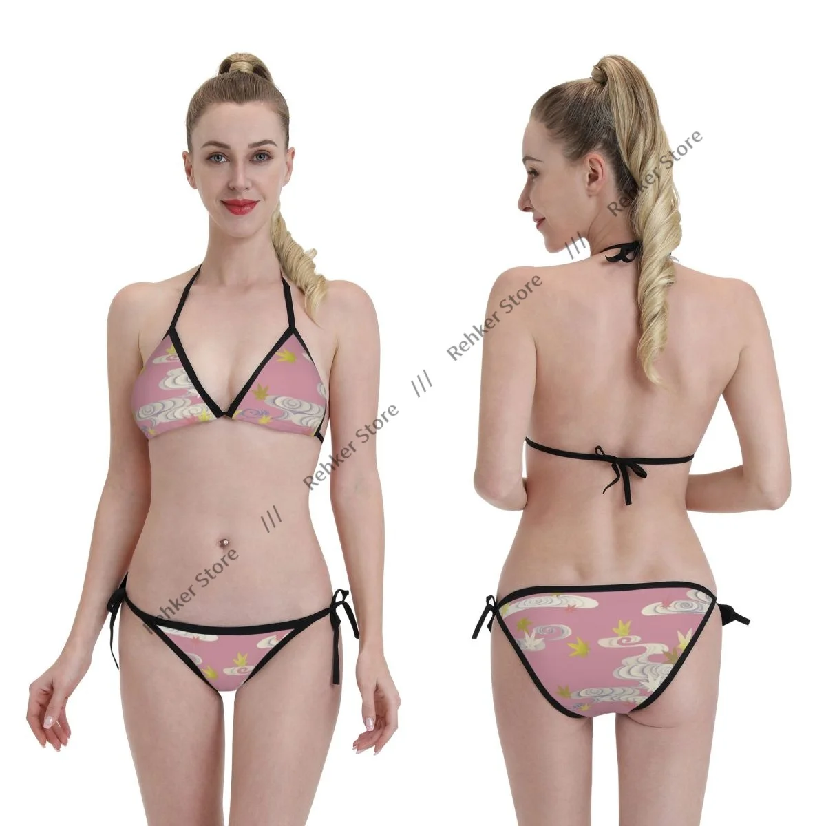 Woman Swimsuit Sexy Bikini Set Swimwear Maple Leaves Tatsuta Vintage Two Piece Bathing Suit