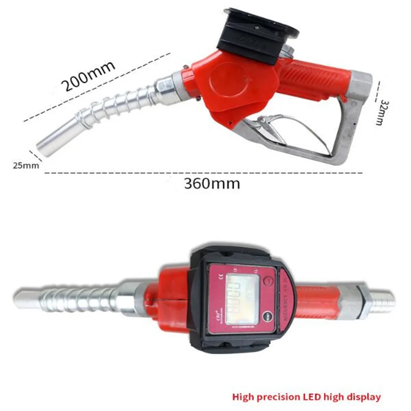 High Accuracy 1\'Digital Fuel Meter Nozzle Auto Shut-off Electric Counter Oil Filling Gun Diesel Gasoline Refueling Gun Automatic