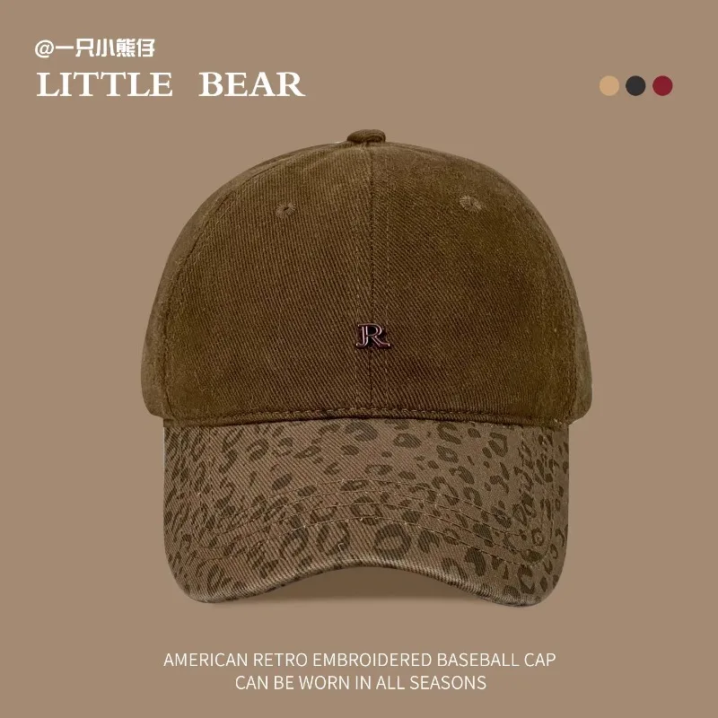 American Retro Niche Splicing Leopard Print Baseball Caps for Women Spring and Summer Casual Sunscreen Versatile Sun Hats