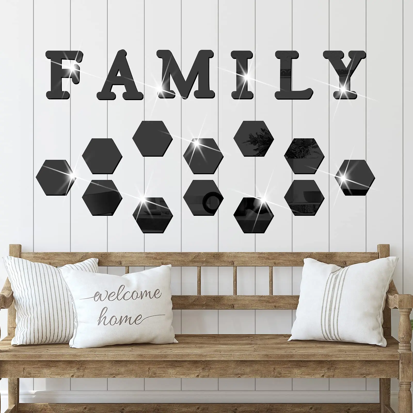 18 Pieces Acrylic Mirror Wall Stickers Family Sign Letters Rustic Farmhouse Wall Decor  Acrylic Mirror Setting Wall Sticker