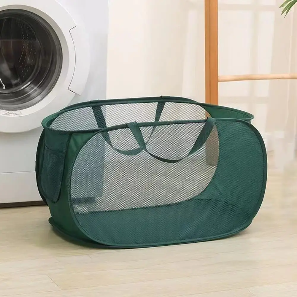 Folding Laundry Basket Organizer for Dirty Clothes Bathroom Clothes Mesh Storage Bag Household Wall Hanging Basket Frame Bu K6W6