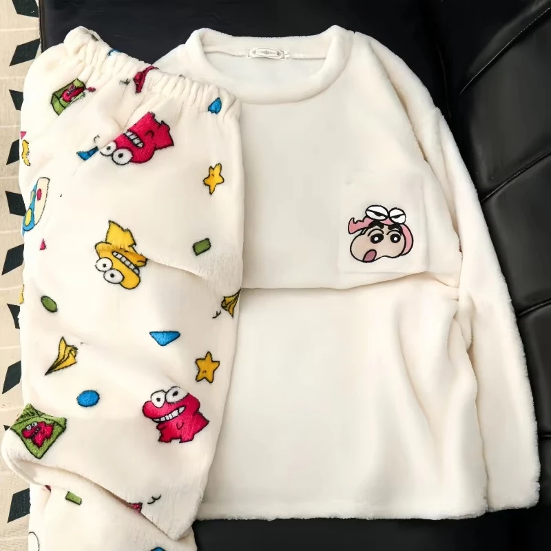 Crayon Shin-Chan Women's Pajamas New Comfortable Flannel Pajamas Autumn Winter Thickened Warm Cartoon Cute Dormitory Home Suit