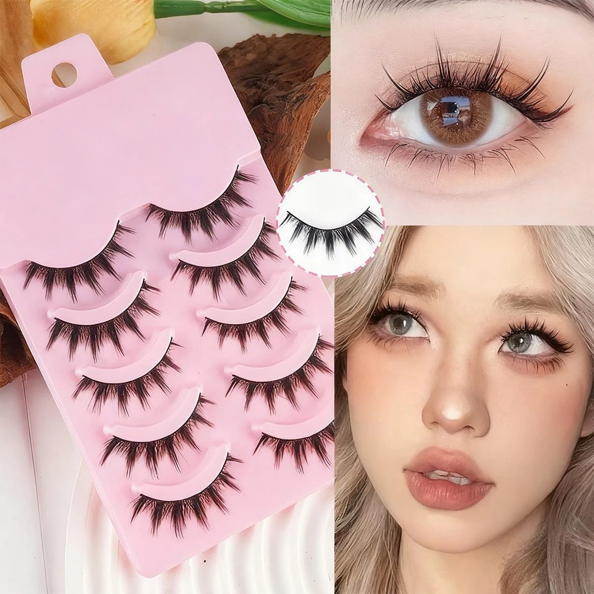 Ciglia Manga naturali morbide 5 paia di ciglia finte lunghe Ciglia a strisce sottili per il trucco degli occhi della bambola coreana