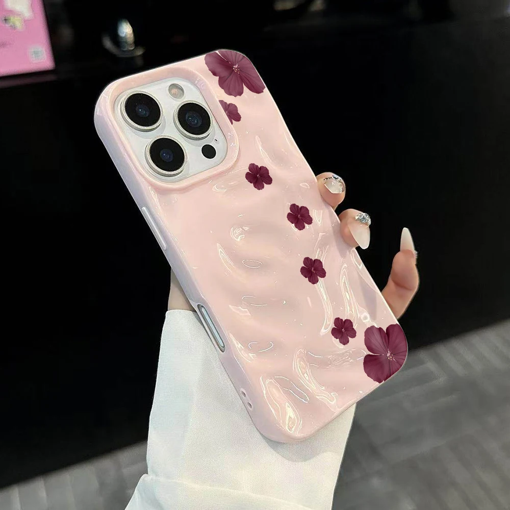 Minimalistische Blumen-Hibiskus-Handyhülle für iPhone 17 16 15 14 13 12 11 Pro Max 14 Plus 17Air Falten-Wellen-Soft-Silikon-Cover – Detail 3