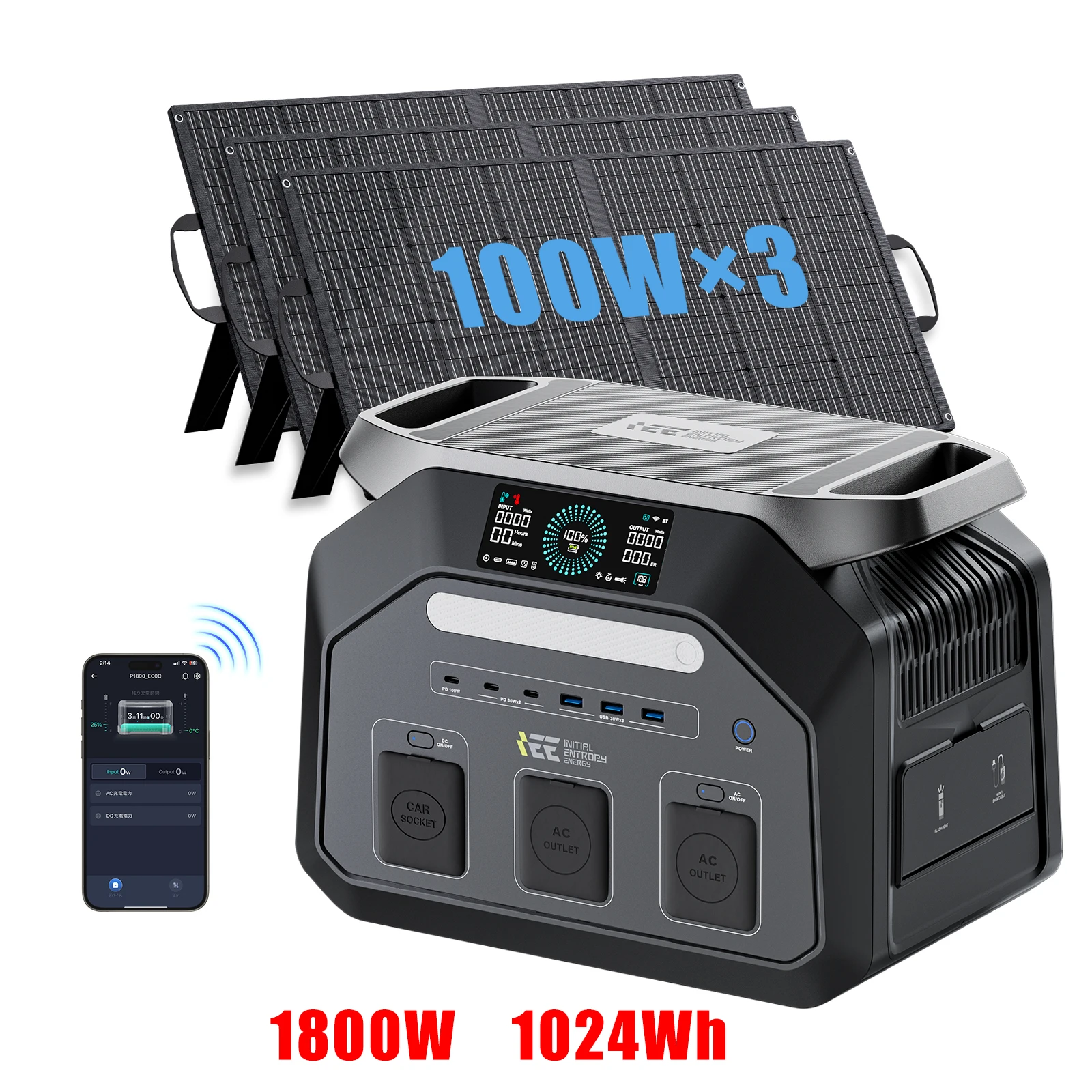 IEE P1800 Tragbare Powerstation 1800W AC-Ausgang Solargenerator 1024Wh LiFePO4-Akku mit Solarpanel für Wohnmobil Garten Camping