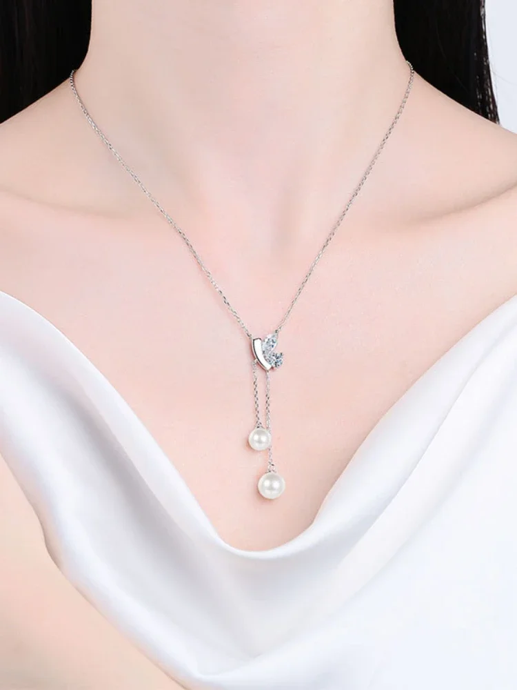  Moissanite Plata Sterling 925 Silver Elegant and Generous Pearl Pendant Necklace Women Jewelry GRA Certified