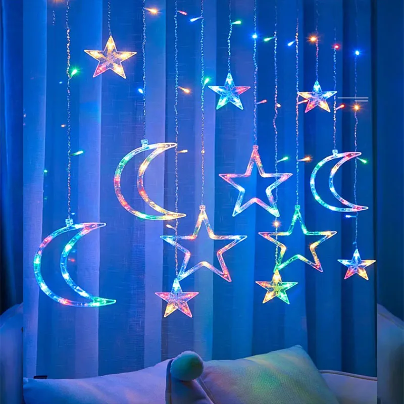 Ramadan Decorations 2024 Star Moon Led Curtain Garland String Light EID Mubarak for Home Islam Muslim Event Party Supplies Decor