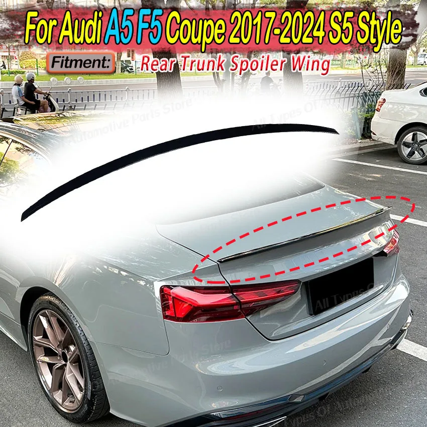

Для Audi A5 F5 Coupe 2017-2024: задний спойлер в стиле S5, диффузор, накладка на багажник, фиксированные винглеты, тюнинг-комплект для кузова