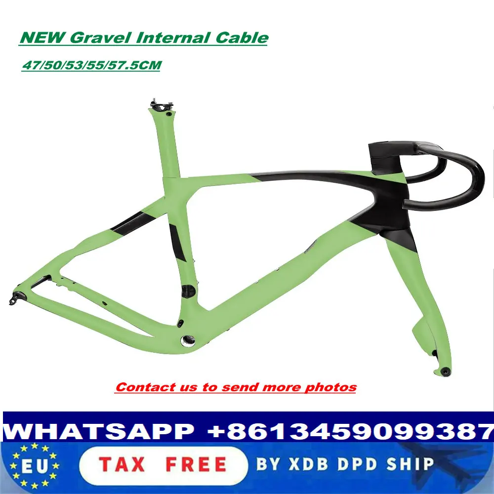 

T1000 Carbon Road Gravel Frame Bicycle Gravel Frameset Green Matte Bb68 Cyclocross Bike with Handlebar 700*45C