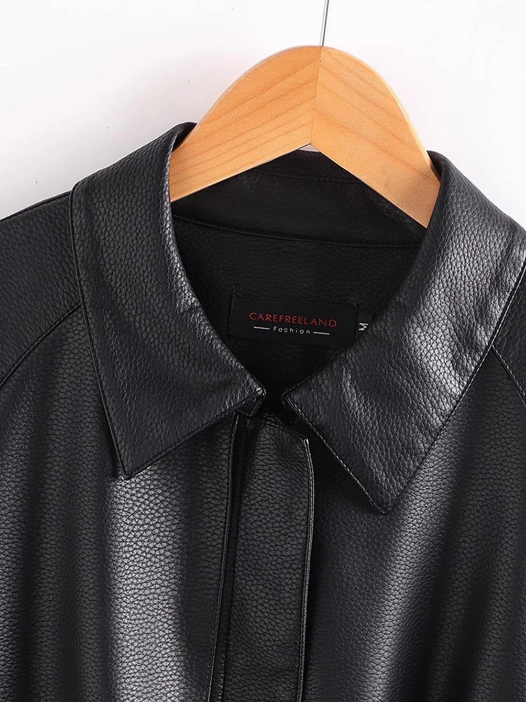 ใหม่ ผู้หญิง เอวสายลึก หนังแยก เสื้อ ฤดูใบไม้ผลิ ฤดูใบไม้ร่วง แฟชั่น คอเปลี่ยนลง เอวบาง แจ็คเก็ตหนัง เสื้อผ้านอกสบาย