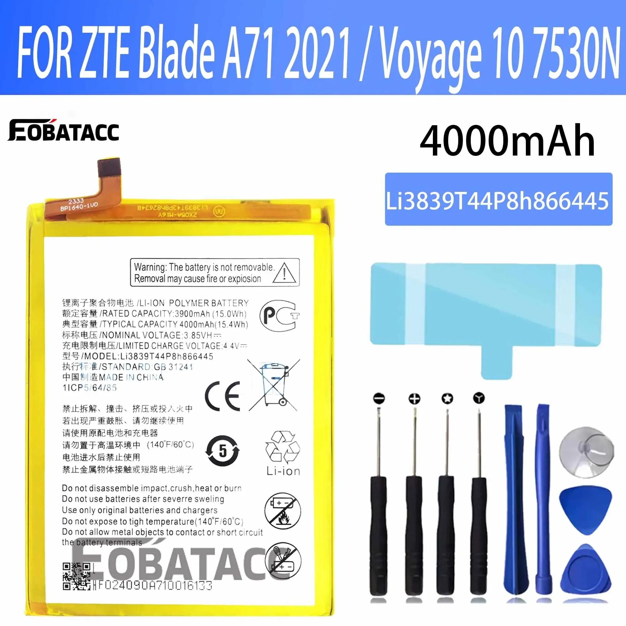 

EOTABACC 100% New Original Battery Li3839T44P8h866445 For ZTE Blade A71 2021 / Voyage 10 7530NBattery +Tools