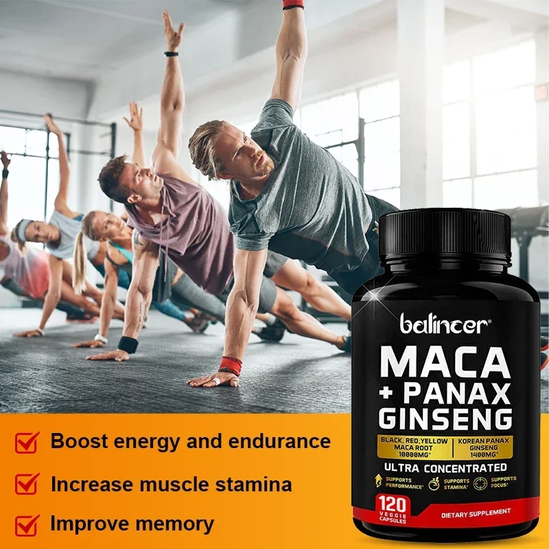 Maca + Ginseng Extract Capsules - Energy, Natural Endurance, Cognitive Function, Non-GMO and Gluten-Free Dietary Supplement