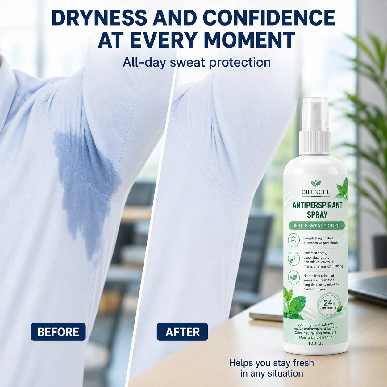 100ml Gentle Antiperspirant Spray Long Lasting Sweat Control Neutralize Body Odor Fine Mist Non-stain Portable Deodorant Spray
