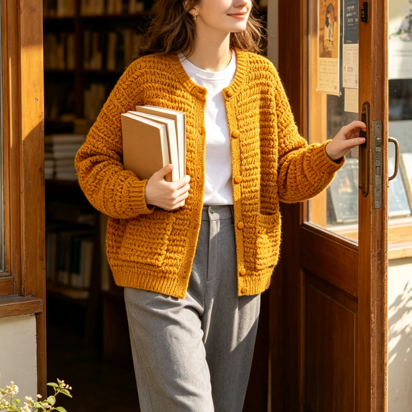 Fashionable Multicolor Knitted Button Pocket Open Cardigan Women's Autumn Outerwear Casual Style Long Sleeve ZADATA Brand