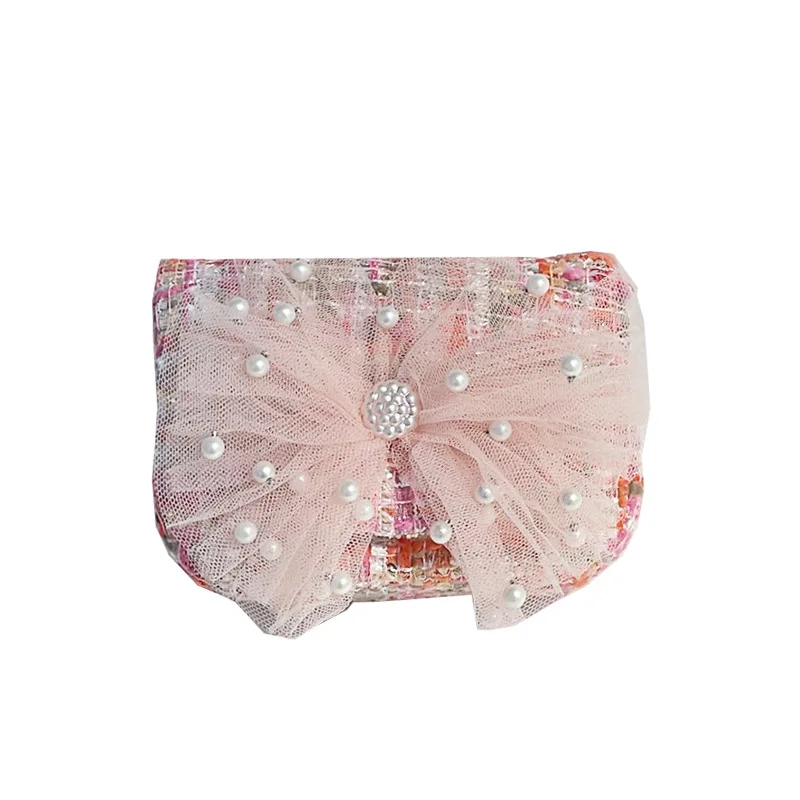 Sac à main princesse avec perles pour filles, sac à main à poignée supérieure, nœud papillon en dentelle tout assressenti, joli et doux, sacs pour enfants, mode