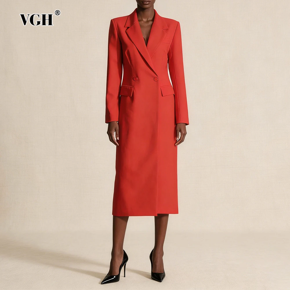 

Элегантный винтажный тренч VGH для женщин, приталенный, с V-образным вырезом, длинными рукавами, на пуговицах, осенний повседневный пиджак, женская мода